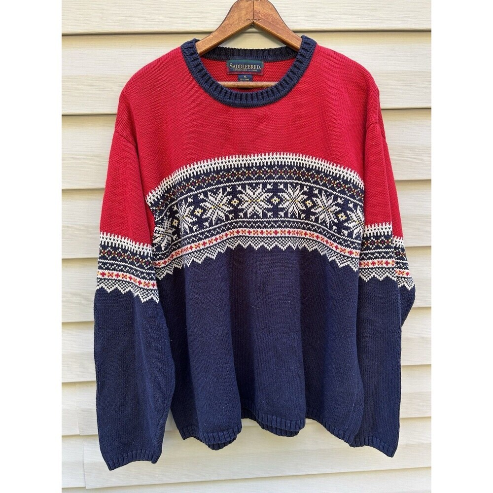 Vintage 90’s Saddlebred Men's Ski Sweater Size XL  Nordic Knit Snowflake Holiday